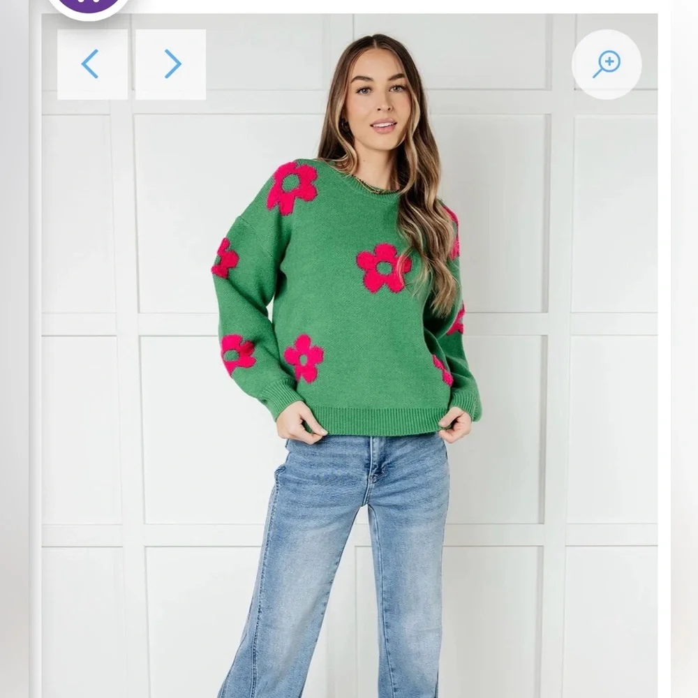 BiBi Green Sweater with Pink Floral Design - Picture 8 of 9